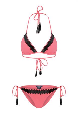 Neon Turuncu Boncuklu Bikini