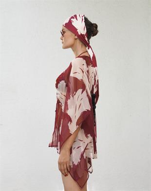 Terracotta Desenli Şifon Kimono