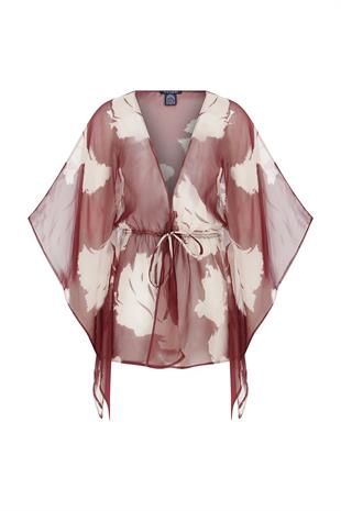 Terracotta Desenli Şifon Kimono