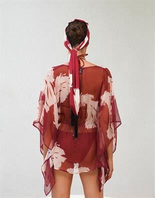Terracotta Desenli Şifon Kimono