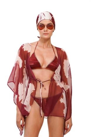 Terracotta Desenli Şifon Kimono