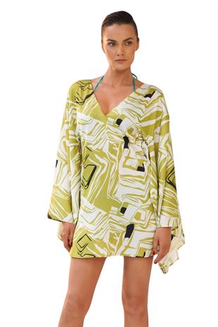 Yeşil Desenli Şifon Kaftan