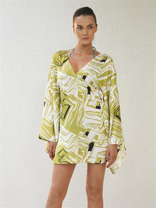 Yeşil Desenli Şifon Kaftan