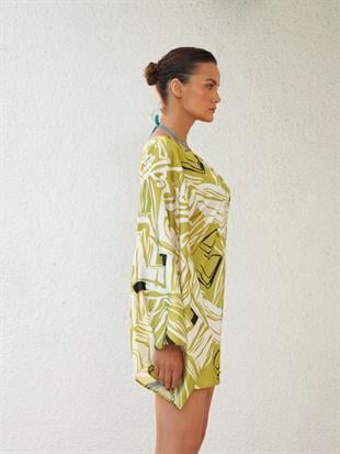 Yeşil Desenli Şifon Kaftan