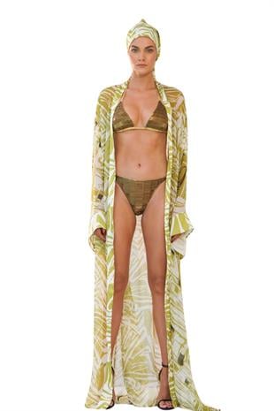 Yeşil Desenli Şifon Kimono