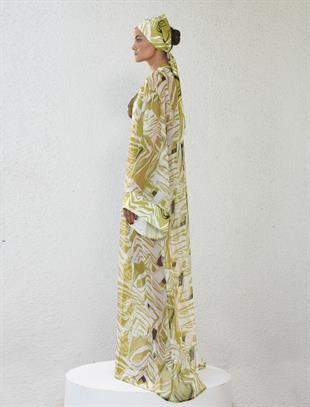 Yeşil Desenli Şifon Kimono
