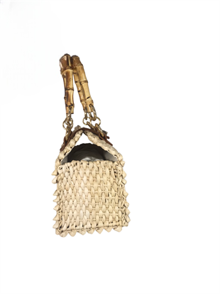 Bambu Saplı Tokalı Hasır Çanta