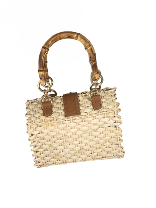 Bambu Saplı Tokalı Hasır Çanta