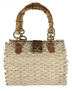 Bambu Saplı Tokalı Hasır Çanta