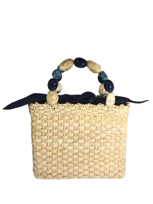 İri Boncuk Saplı Hasır Çanta