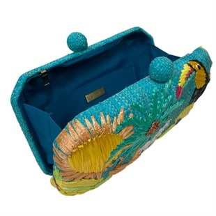 Tropikal Desen Hasır Çanta