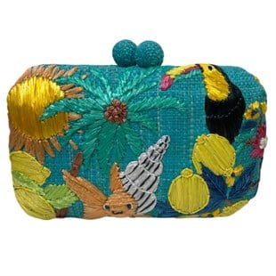 Tropikal Desen Hasır Çanta