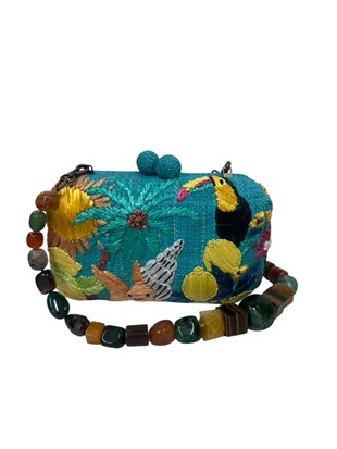 Tropikal Desen Hasır Çanta