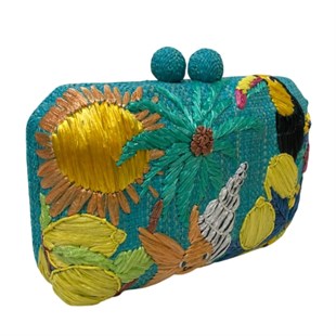 Tropikal Desen Hasır Çanta