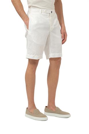 Beyaz Keten Karışımlı Şort