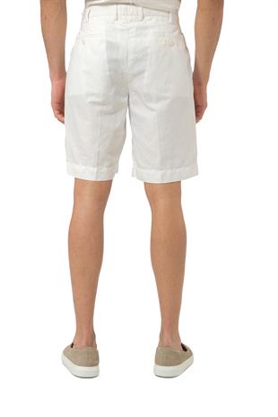 Beyaz Keten Karışımlı Şort