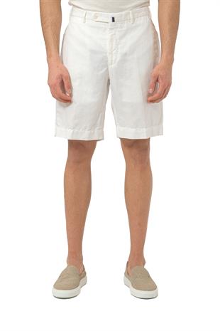 Beyaz Keten Karışımlı Şort