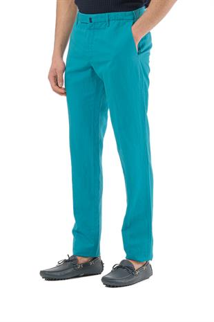 Turkuaz Keten Karışımlı Pantolon