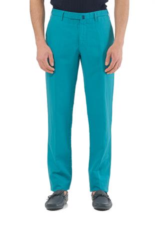 Turkuaz Keten Karışımlı Pantolon