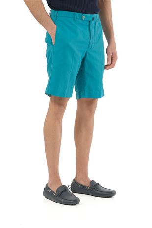 Turkuaz Keten Karışımlı Şort