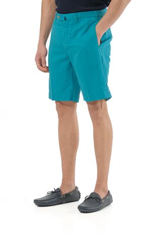 Turkuaz Keten Karışımlı Şort