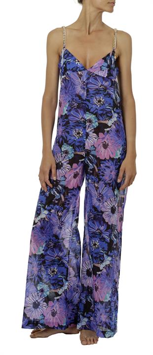 Zincir Askılı Floral Desen Tulum