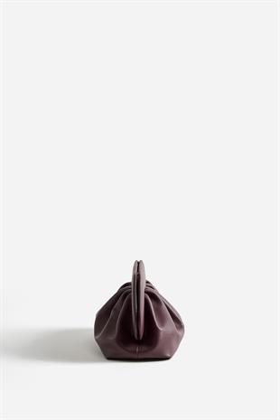 Bordo Deri Büzgü Detaylı Clutch Çanta