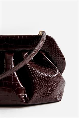 Timsah Derisi Desenli Clutch Çanta