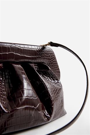 Timsah Derisi Desenli Clutch Çanta