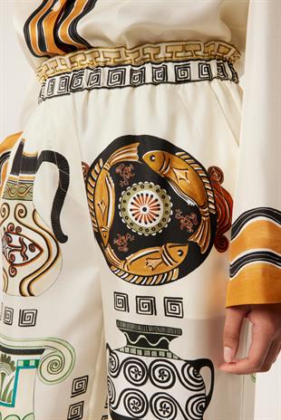 Balık Desenli İpek Pantolon