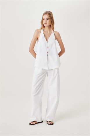 Beyaz Geniş Paça Pantolon