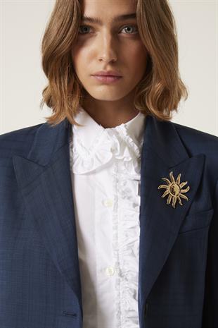 Broş Detaylı Crop Blazer