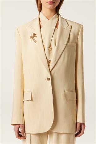 Broş Detaylı Ekru Blazer
