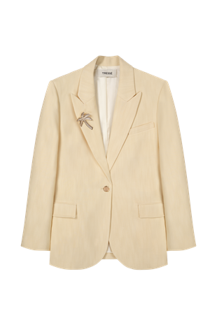 Broş Detaylı Ekru Blazer