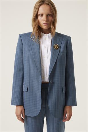 Broş Detaylı Mavi Blazer