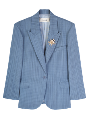 Broş Detaylı Mavi Blazer