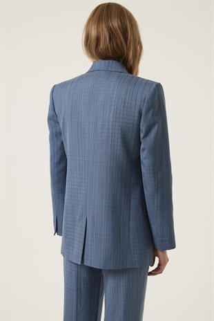 Broş Detaylı Mavi Blazer