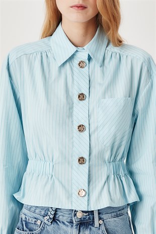 Büzgülü Mavi Gömlek