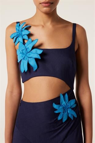 Çiçek Motifli Cut Out Elbise