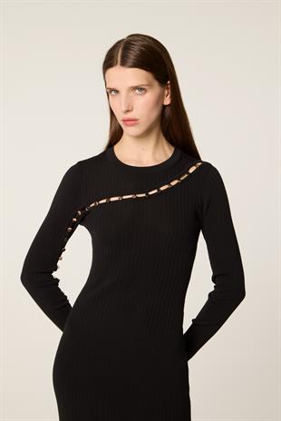 Cut Out Desenli Uzun Triko Elbise