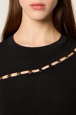 Cut Out Desenli Uzun Triko Elbise