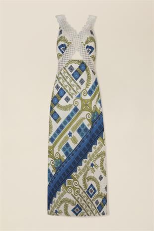 Dantel Şeritli Uzun Elbise