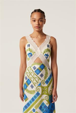 Dantel Şeritli Uzun Elbise