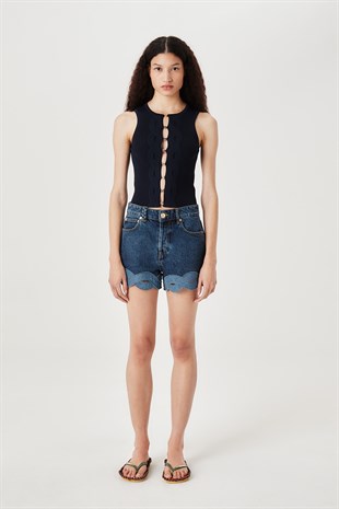 Denim Pamuk Karışımlı Şort