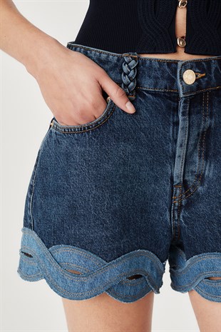 Denim Pamuk Karışımlı Şort