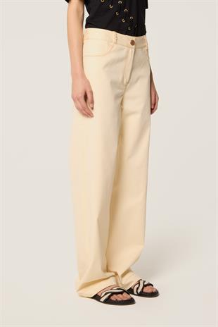 Düğmeli Kemer Detaylı Ekru Pantolon