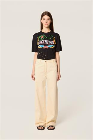 Düğmeli Kemer Detaylı Ekru Pantolon