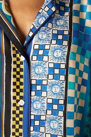 Geometrik Desenli İpek Bluz