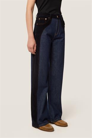 Kadife Geçişli Denim Pantolon