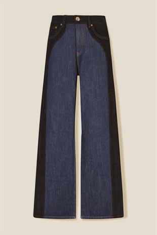 Kadife Geçişli Denim Pantolon